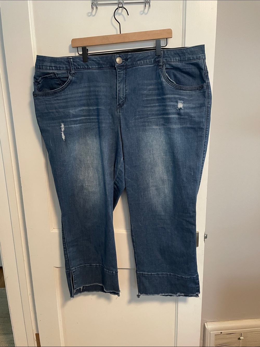 Democracy Dark Blue Distressed Crop Jeans